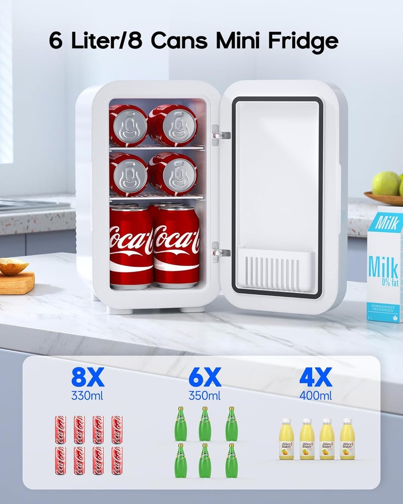 BEICHEN Mini Fridge,6 Liter / 8 Can Small Fridge for Bedroom, Car, Office & Dorm, 110V AC/DC Portable Thermoelectric Cooler & Warmer for Skincare, Food, Drinks, White - Image 2